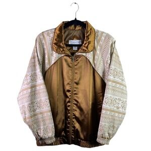 Lavon Satin Windbreaker Jacket 90s Womens Large Bronze Gold Mob Wife Streetwear